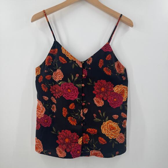CUPCAKES & CASHMERE Tank Size Extra Small Floral Button Black Office Work - Picture 14 of 15